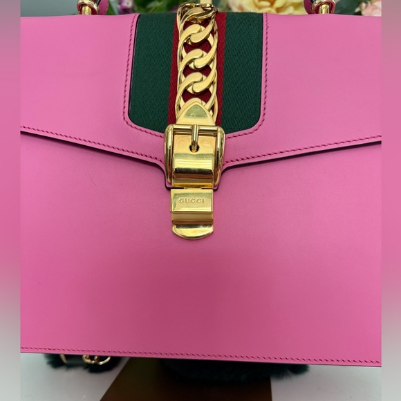 GUCCI Medium Sylvia Top Handle Bag in Pink ~ Excellent Condition w/cards - Picture 2 of 16